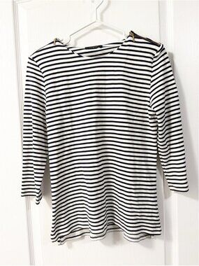Autograph Women’s Striped Black & White Top Shoulder Zips neutral minimalist